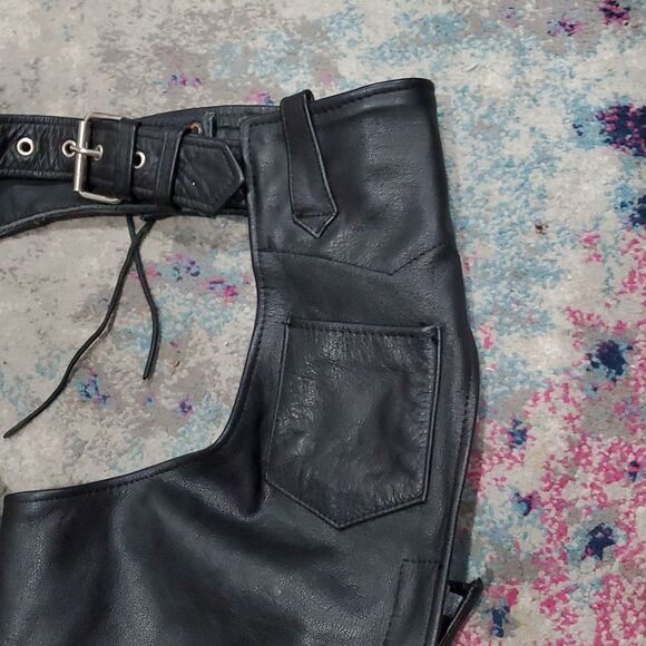 Genuine Leather Riding Biker Chaps by M M Leathers in Black Size XS - Picture 6 of 14
